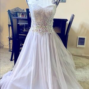 Blondie Nites Strapless Beaded Silver Prom Dress 5